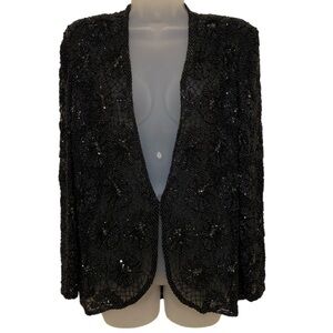 Vintage Adrianna Papell Evening Beaded Black Jacket Size M